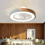 Contemporary Scandinavian Round Iron Solid Wood LED Silent Semi-Flush Mount Ceiling Fan Light For Bedroom Lumendat