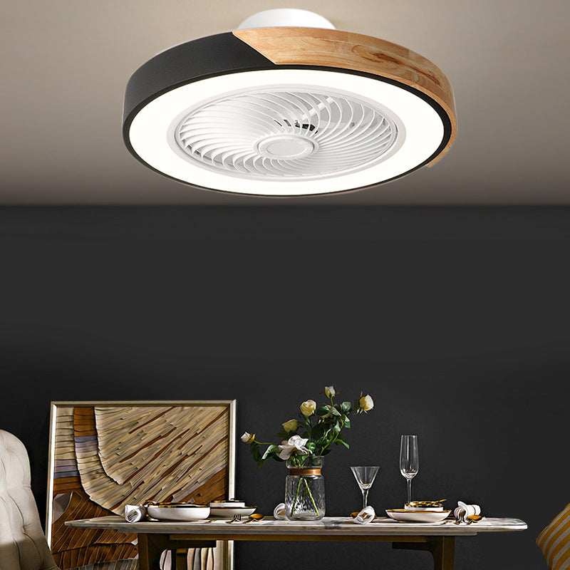 Contemporary Scandinavian Round Iron Solid Wood LED Silent Semi-Flush Mount Ceiling Fan Light For Bedroom Lumendat