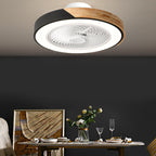 Contemporary Scandinavian Round Iron Solid Wood LED Silent Semi-Flush Mount Ceiling Fan Light For Bedroom Lumendat
