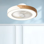 Contemporary Scandinavian Round Iron Solid Wood LED Silent Semi-Flush Mount Ceiling Fan Light For Bedroom Lumendat