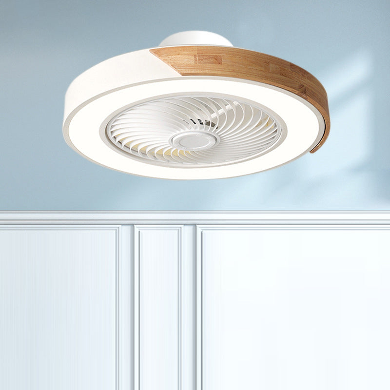Contemporary Scandinavian Round Iron Solid Wood LED Silent Semi-Flush Mount Ceiling Fan Light For Bedroom Lumendat