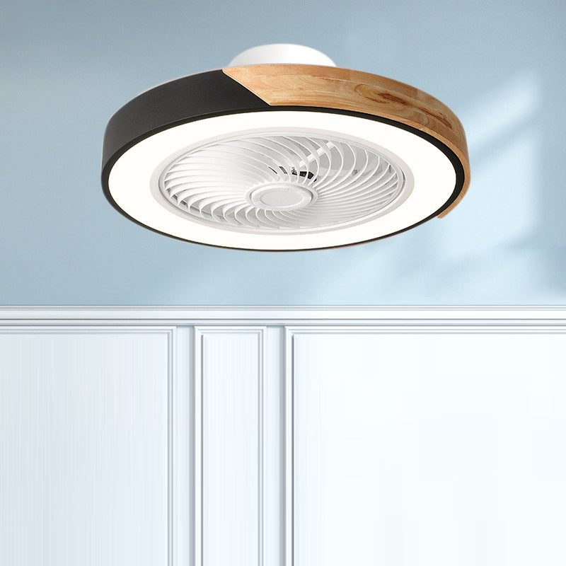 Contemporary Scandinavian Round Iron Solid Wood LED Silent Semi-Flush Mount Ceiling Fan Light For Bedroom Lumendat