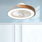 Contemporary Scandinavian Round Iron Solid Wood LED Silent Semi-Flush Mount Ceiling Fan Light For Bedroom Lumendat