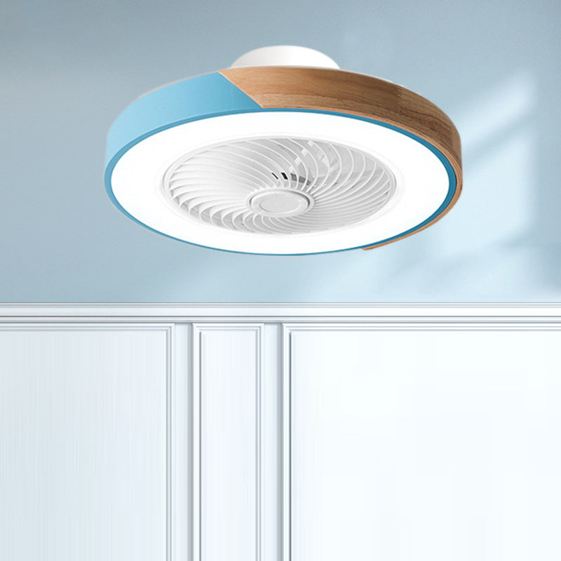 Contemporary Scandinavian Round Iron Solid Wood LED Silent Semi-Flush Mount Ceiling Fan Light For Bedroom Lumendat