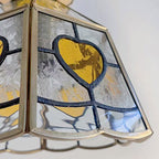 Traditional Japanese Brass Frame Frosted Ripple Glass Petal-shaped 1-light Pendant Light for Living Room BulbSquare