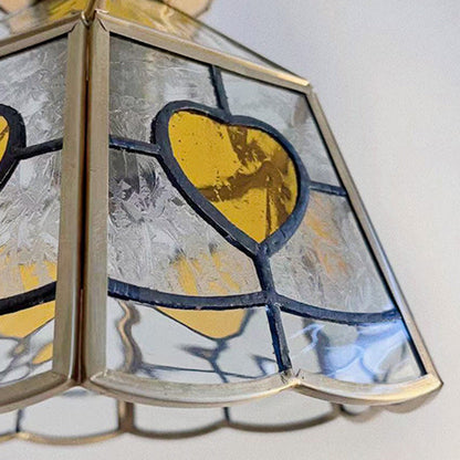 Traditional Japanese Brass Frame Frosted Ripple Glass Petal-Shaped 1-Light Pendant Light For Living Room