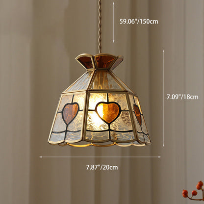Traditional Japanese Brass Frame Frosted Ripple Glass Petal-Shaped 1-Light Pendant Light For Living Room