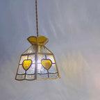 Traditional Japanese Brass Frame Frosted Ripple Glass Petal-shaped 1-light Pendant Light for Living Room BulbSquare