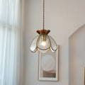 Traditional Japanese Brass Frame Frosted Ripple Glass Petal-shaped 1-light Pendant Light for Living Room BulbSquare