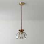 Traditional Japanese Brass Frame Frosted Ripple Glass Petal-shaped 1-light Pendant Light for Living Room BulbSquare