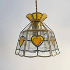 Traditional Japanese Brass Frame Frosted Ripple Glass Petal-shaped 1-light Pendant Light for Living Room BulbSquare