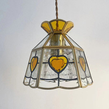 Traditional Japanese Brass Frame Frosted Ripple Glass Petal-Shaped 1-Light Pendant Light For Living Room
