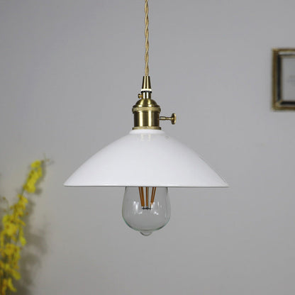 Contemporary Scandinavian Ceramic Tapered Shade Brass 1-Light Pendant Light For Living Room