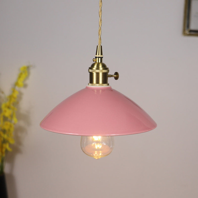Contemporary Scandinavian Ceramic Tapered Shade Brass 1-Light Pendant Light For Living Room