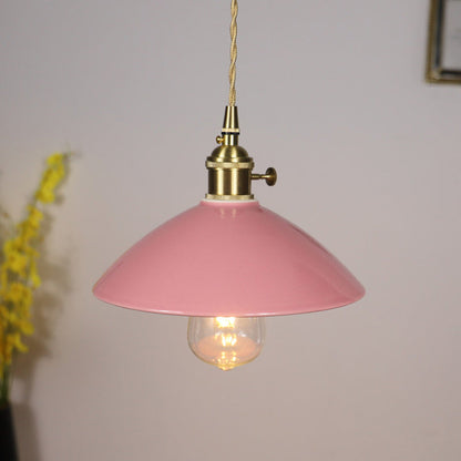 Contemporary Scandinavian Ceramic Tapered Shade Brass 1-Light Pendant Light For Living Room