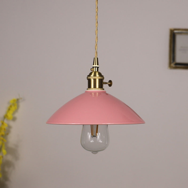 Contemporary Scandinavian Ceramic Tapered Shade Brass 1-Light Pendant Light For Living Room