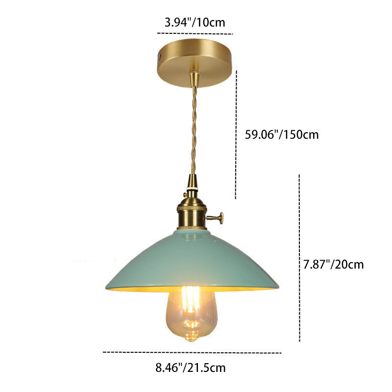 Contemporary Scandinavian Ceramic Tapered Shade Brass 1-Light Pendant Light For Living Room