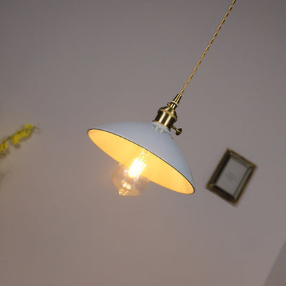Contemporary Scandinavian Ceramic Tapered Shade Brass 1-Light Pendant Light For Living Room