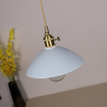 Contemporary Scandinavian Ceramic Tapered Shade Brass 1-Light Pendant Light For Living Room
