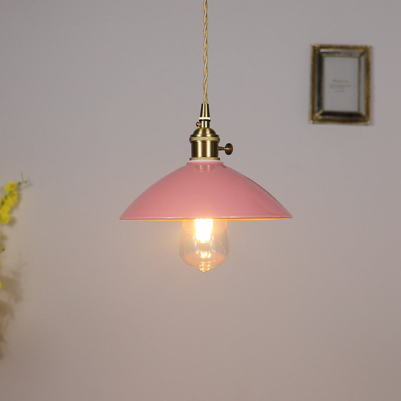 Contemporary Scandinavian Ceramic Tapered Shade Brass 1-Light Pendant Light For Living Room