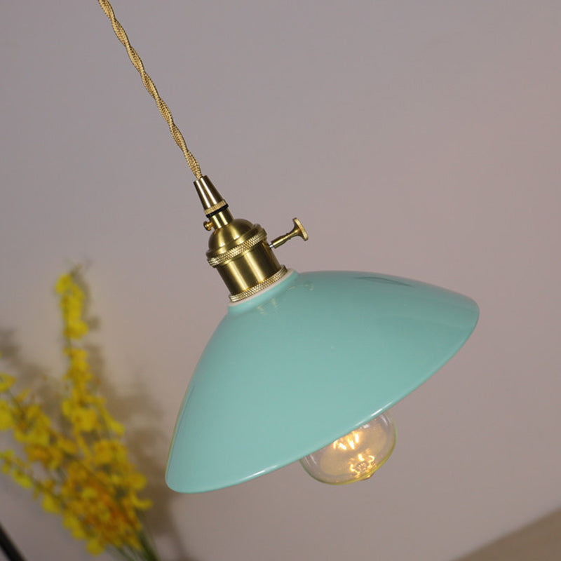 Contemporary Scandinavian Ceramic Tapered Shade Brass 1-Light Pendant Light For Living Room