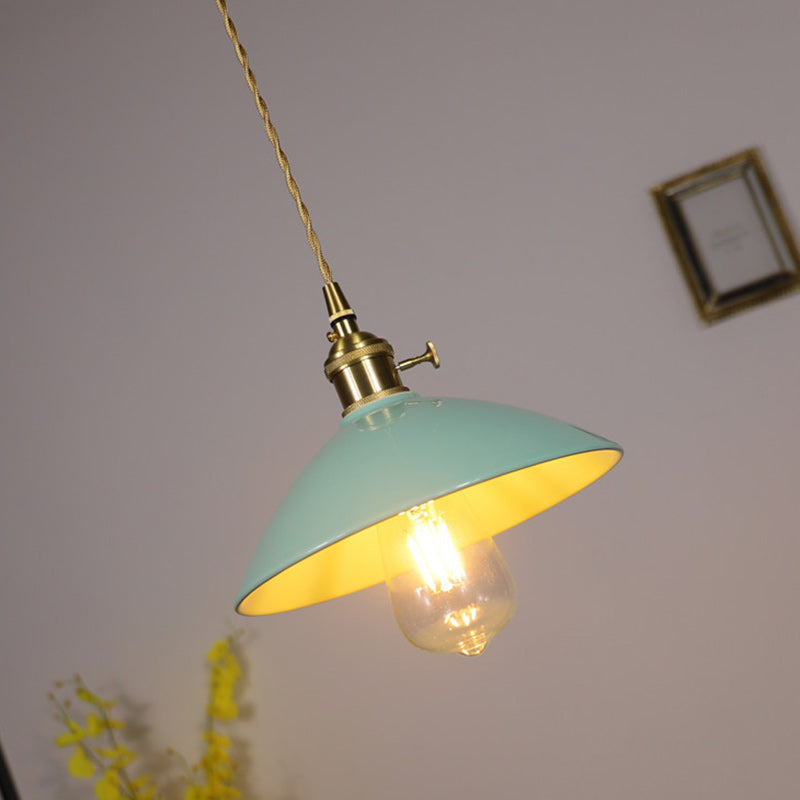 Contemporary Scandinavian Ceramic Tapered Shade Brass 1-Light Pendant Light For Living Room