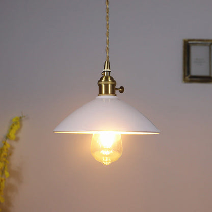 Contemporary Scandinavian Ceramic Tapered Shade Brass 1-Light Pendant Light For Living Room
