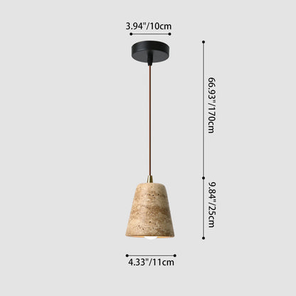 Traditional Japanese Yellow Travertine Truncated Cone Shade 1-Light Pendant Light For Living Room