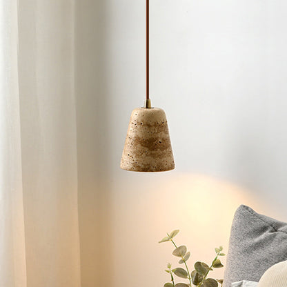 Traditional Japanese Yellow Travertine Truncated Cone Shade 1-Light Pendant Light For Living Room