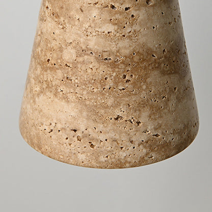 Traditional Japanese Yellow Travertine Truncated Cone Shade 1-Light Pendant Light For Living Room