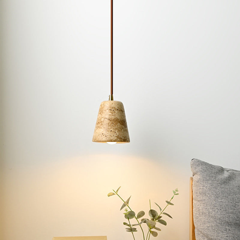 Traditional Japanese Yellow Travertine Truncated Cone Shade 1-Light Pendant Light For Living Room