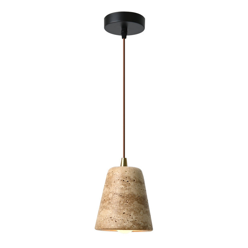 Traditional Japanese Yellow Travertine Truncated Cone Shade 1-Light Pendant Light For Living Room