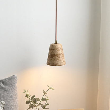 Traditional Japanese Yellow Travertine Truncated Cone Shade 1-Light Pendant Light For Living Room