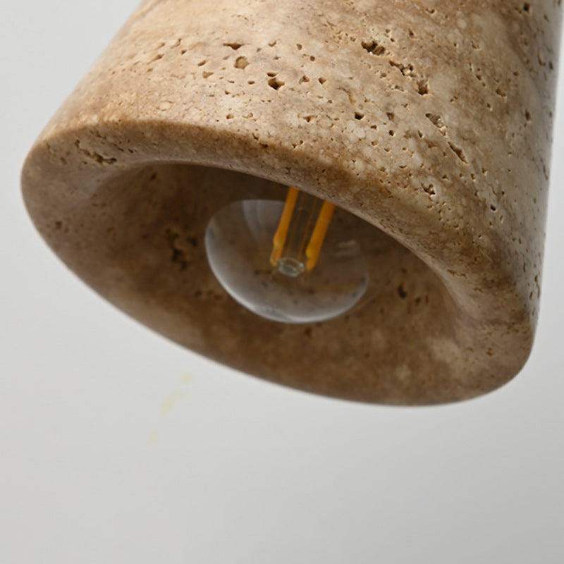 Traditional Japanese Yellow Travertine Truncated Cone Shade 1-Light Pendant Light For Living Room