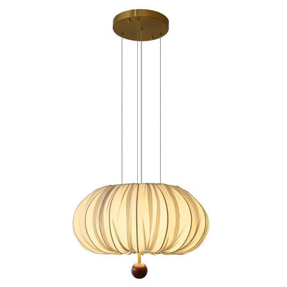 Modern Shabby Chic Fabric Lantern Shade Solid Wood 1-Light Pendant Light For Living Room