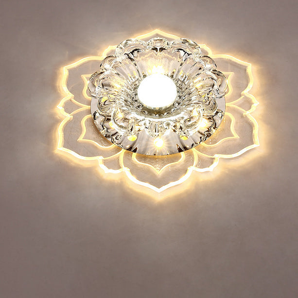 Contemporary Luxury Floral Dazzling Crystal Acrylic LED Flush Mount Ceiling Light for Hallway