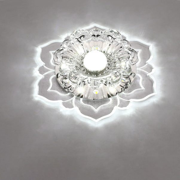 Contemporary Luxury Floral Dazzling Crystal Acrylic LED Flush Mount Ceiling Light for Hallway