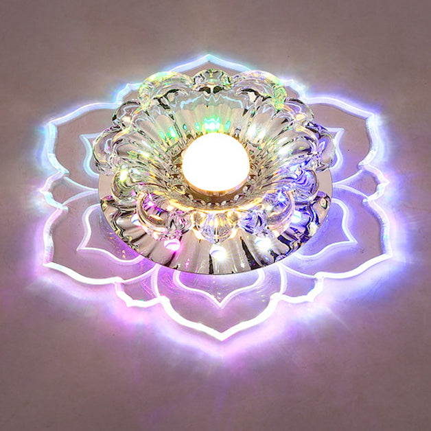 Contemporary Luxury Floral Dazzling Crystal Acrylic LED Flush Mount Ceiling Light for Hallway