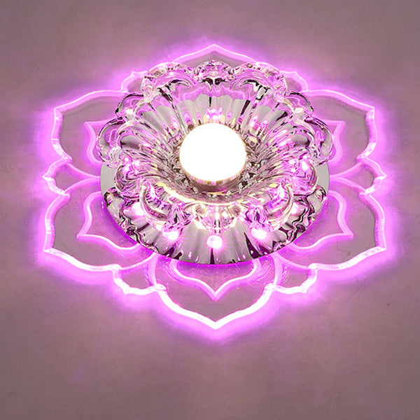Contemporary Luxury Floral Dazzling Crystal Acrylic LED Flush Mount Ceiling Light for Hallway