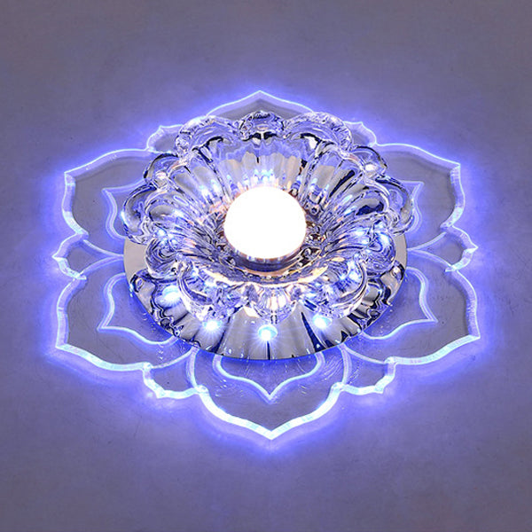 Contemporary Luxury Floral Dazzling Crystal Acrylic LED Flush Mount Ceiling Light for Hallway