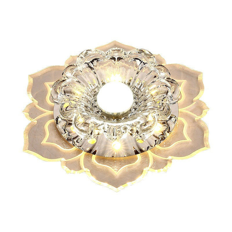Contemporary Luxury Floral Dazzling Crystal Acrylic LED Flush Mount Ceiling Light for Hallway