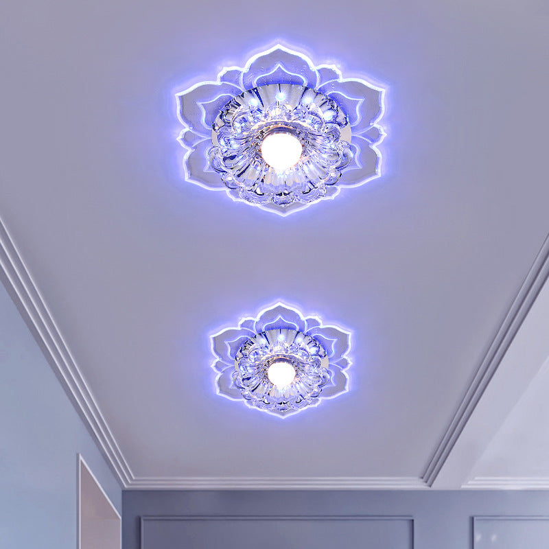 Contemporary Luxury Floral Dazzling Crystal Acrylic LED Flush Mount Ceiling Light for Hallway