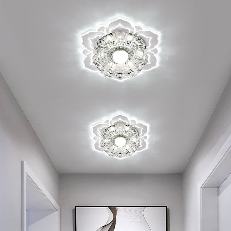 Contemporary Luxury Floral Dazzling Crystal Acrylic LED Flush Mount Ceiling Light for Hallway