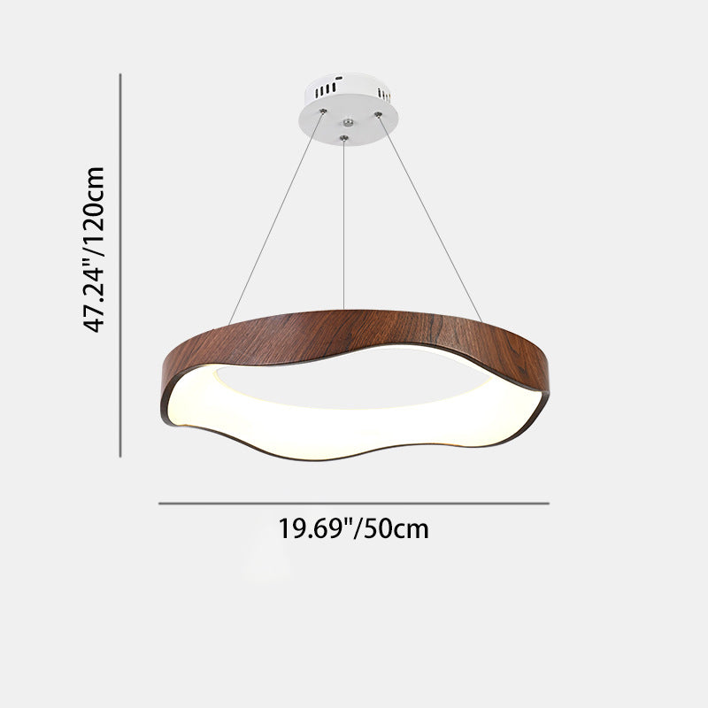 Traditional Vintage Iron Hydro-Dipped Wood Grain Acrylic Corrugated LED Pendant Light For Living Room