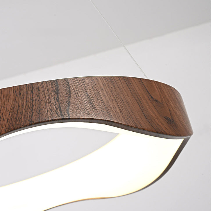 Traditional Vintage Iron Hydro-Dipped Wood Grain Acrylic Corrugated LED Pendant Light For Living Room