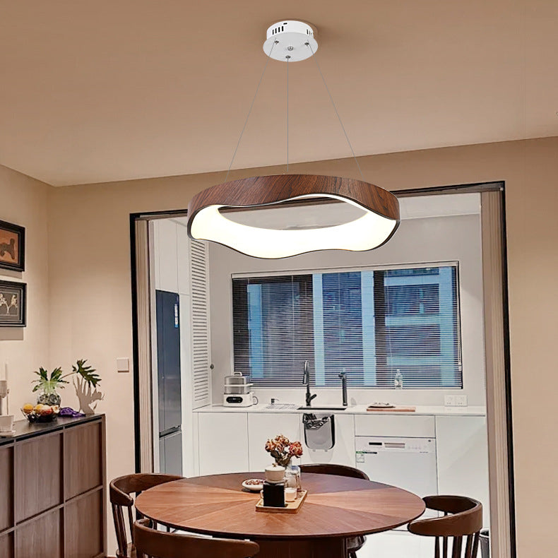 Traditional Vintage Iron Hydro-Dipped Wood Grain Acrylic Corrugated LED Pendant Light For Living Room