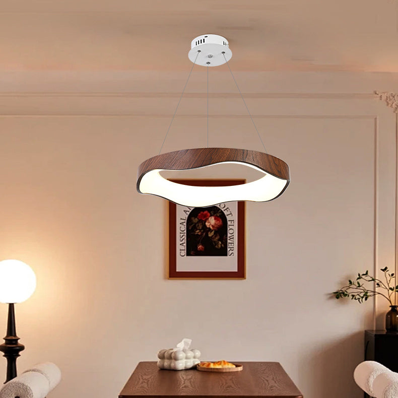 Traditional Vintage Iron Hydro-Dipped Wood Grain Acrylic Corrugated LED Pendant Light For Living Room