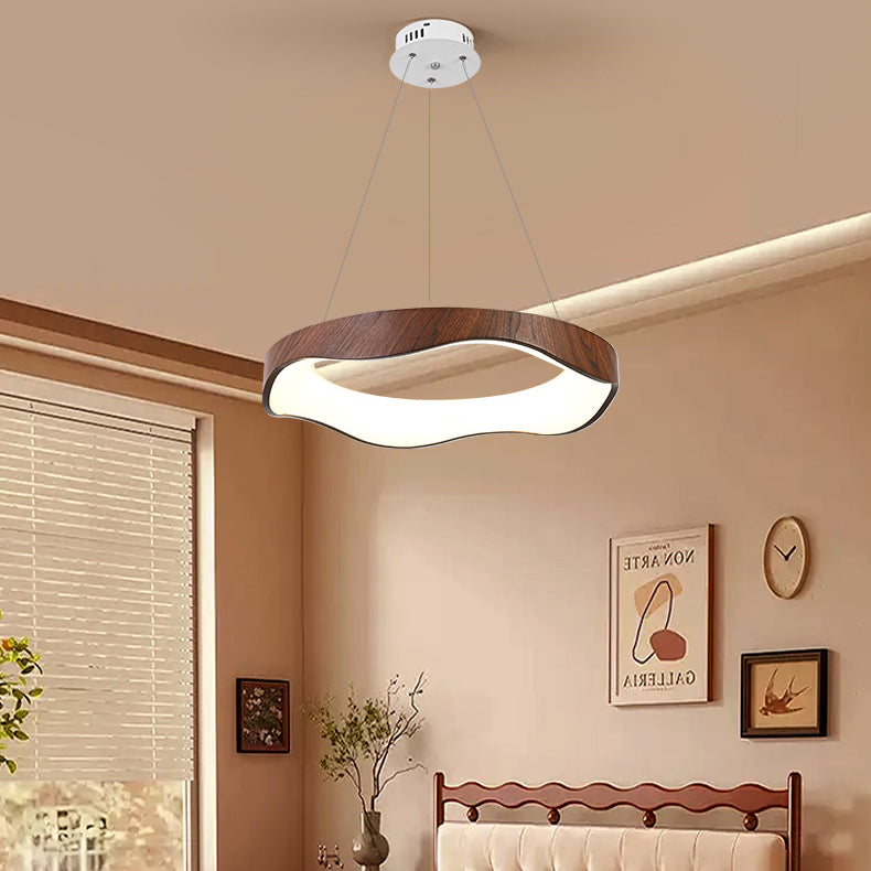 Traditional Vintage Iron Hydro-Dipped Wood Grain Acrylic Corrugated LED Pendant Light For Living Room