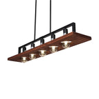 Traditional Farmhouse Rectangular Solid Wood Iron 5-light Island Light Chandelier for Living Room BulbSquare