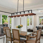 Traditional Farmhouse Rectangular Solid Wood Iron 5-light Island Light Chandelier for Living Room BulbSquare
